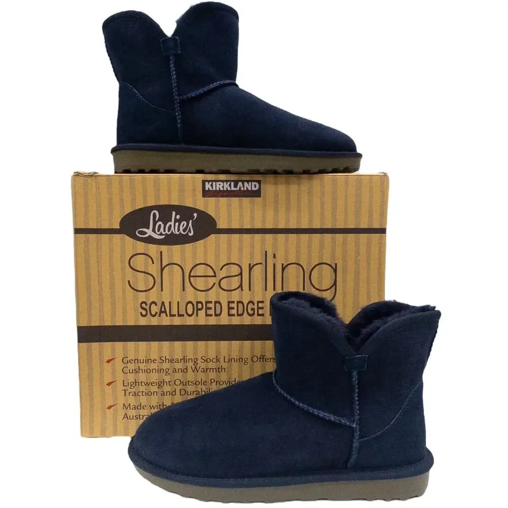 Sheepskin Leather Shearling Lined Short Winter Boots Navy Blue Women's Size 6